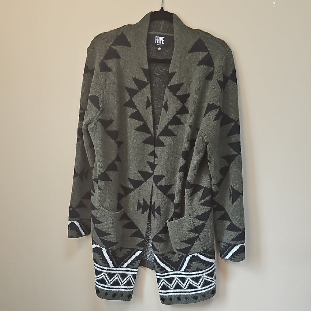 Frye Olive and Black Patterned Cardigan